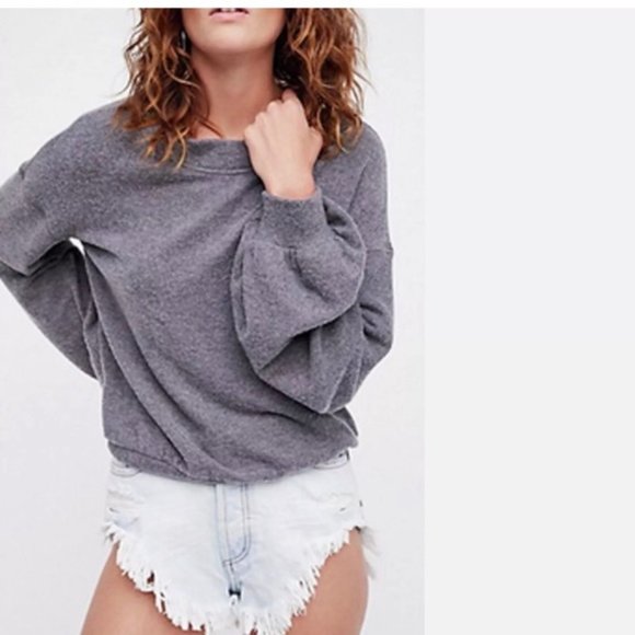 Free People Sweaters - Free People Beach Grey Oversized  Fuzzy TGIF Pullover Sweater Small
